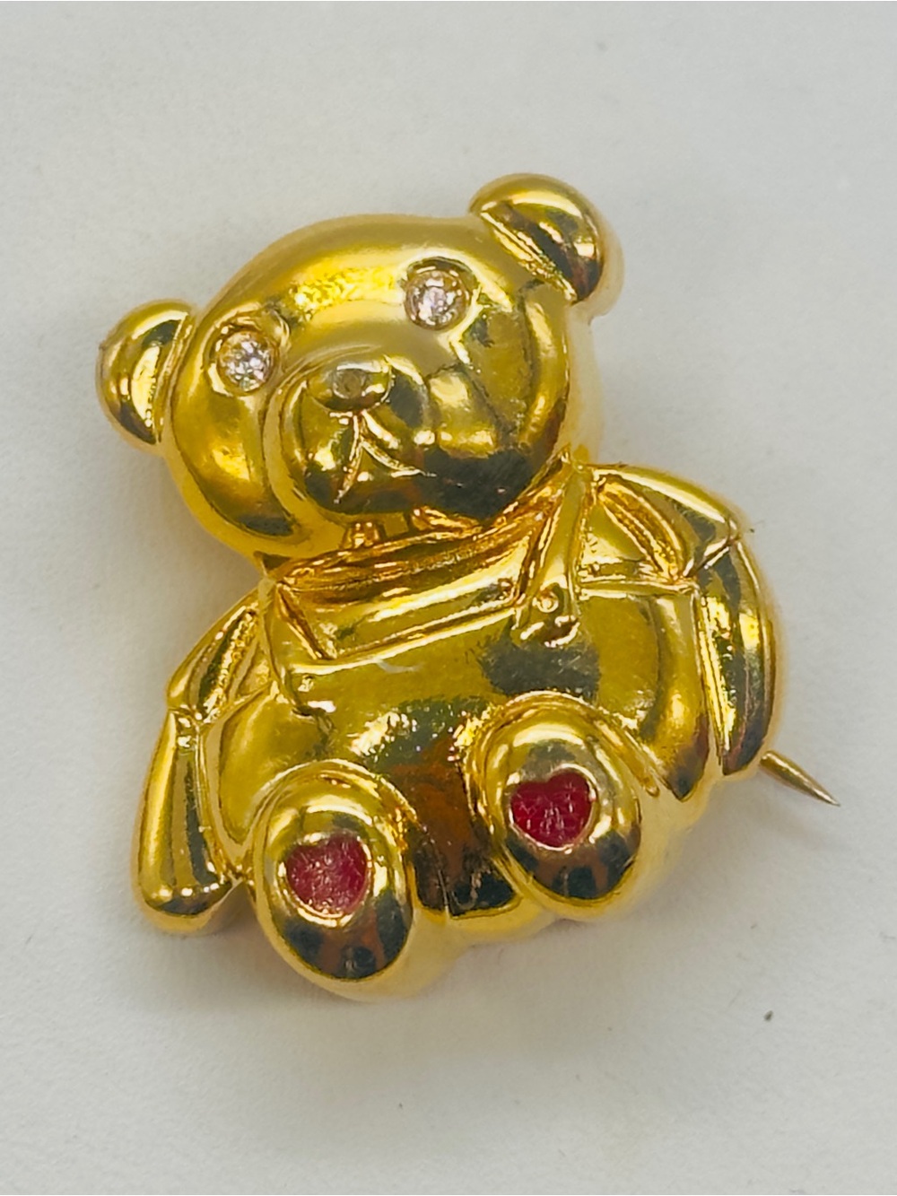 David Grau Gold Tone Teddy Bear Brooch Pin Rhinestone Crystals Heart